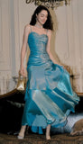 Elegant Mermaid Spaghetti Straps Burgundy Chiffon Long Prom Dress Formal Evening Dresses HZ0311