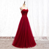 Straps Dark Red Beaded Sweetheart Long Formal Dress, Junior Prom Dress HZ0311