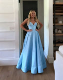 Unique A line Spaghetti Straps Pale Yellow Satin Long Prom Dresses Formal Gown Inspo Evening Outfit HZ0311