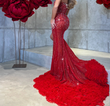 Classy Elegant Mermaid Strapless Marine Ball Dresses Long Dinner Formal Gowns Hot Pink Sequin With Leg Slit Prom Dresses Evening Outfit HZ0311