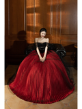 Unique Ball Gown Off The Shoulder Red Black Tulle With Pleated Long Quinceanera Dresses Sweet 15 16 Birthday Gown HZ0311