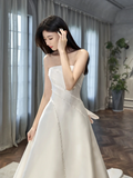 Women¡¯s Strapless Sleeveless Bridal Wedding Dress With Pleated Floor Length A Line Gown for Bride HZ0311
