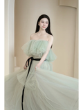 Cute Ball Gown Off The Shoulder Mint Green Tulle Long Prom Dresses Impress 18th Birthday Outfits Prom Gown HZ0311
