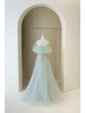 Cute Ball Gown Off The Shoulder Mint Green Tulle Long Prom Dresses Impress 18th Birthday Outfits Prom Gown HZ0311