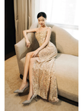 Sexy Mermaid Spaghetti Strap Gold Sequin Slit Pleated Long Prom Dresses For Teens Formal Dress Formal Dress Prom Gown HZ0311
