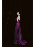 Simple A Line Strapless Grape Satin Long Prom Dresses Impress 18th Birthday Outfits Prom Gown HZ0311