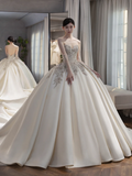 Timeless Women's Wedding Dress With Gloves for Bride Lace Applique Evening Dress Sweetheart Ball Gowns HZ0311