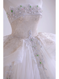 Timeless Women's Wedding Dress With Crystals Beads for Bride Lace Applique Bride Dress Strapless Ball Gowns HZ0311