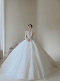 Princess Women's Wedding Dress With Sleeves for Bride Lace Applique Square Neck Brides Dress Ball Gowns HZ0311