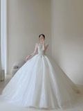 Princess Women's Wedding Dress With Sleeves for Bride Lace Applique Square Neck Brides Dress Ball Gowns HZ0311