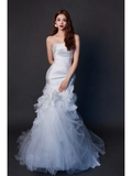 Women¡¯s Strapless Sleeveless Bridal Wedding Dress With Pleated Floor Length Mermaid Gown for Bride HZ0311