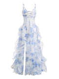Mermaid Prom Dresses Spaghetti Straps Sexy Special Dress Blue Floral Party Gowns HZ0311