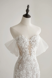 Timeless Women's White Sweetheart Wedding Dress Mermaid With Sleeves Lace for Bride Applique Brides Dress HZ0311