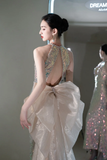 Vintage Mermaid Scoop Neck With Bow-knot Sequin Prom Dresses For Teens Formal Dress Party Outfits Prom Gowns HZ0311