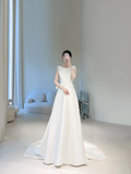 Timeless Women's White Scoop A Line Wedding Dresses With Bow-knot Satin for Brides Dress HZ0311