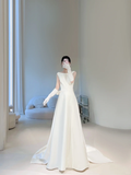 Timeless Women's White Scoop A Line Wedding Dresses With Bow-knot Satin for Brides Dress HZ0311