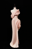 Modest Mermaid One Shoulder Blush Pink Organza Long Prom Dresses For Teens Formal Dress Party Outfits Prom Gowns HZ0311