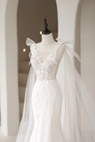 Timeless Women's Mermaid V Neckline Sequins White Tulle With Appliques Wedding Dress Mermaid for Bride Dresses HZ0311