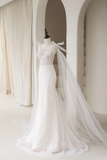 Timeless Women's Mermaid V Neckline Sequins White Tulle With Appliques Wedding Dress Mermaid for Bride Dresses HZ0311