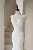 Timeless Women's Mermaid V Neckline White Tulle With Appliqued Wedding Dress Mermaid for Bride Dresses HZ0311