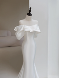 Women¡¯s Off The Shoulder Mermaid With Sleeves Bridal Wedding Dresses Pleated Floor Length For Bride HZ0311