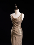 Modest Mermaid Straps Sequins Champagne For Women Party Dress Long Formal Prom Dresses 22th Birthday Outfits HZ0311