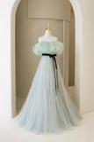 Cute Ball Gown Off The Shoulder Mint Green Tulle Long Prom Dresses Impress 18th Birthday Outfits Prom Gown HZ0311