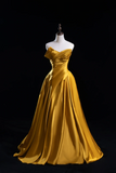Cute Ball Gown Sweetheart Gold Satin With Pleated Ruched Long Prom Dresses Impress 18th Birthday Outfits Prom Gown HZ0311
