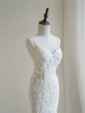 Timeless Women's Mermaid Spaghetti Straps White Tulle With Lace Appliqued Wedding Dress Mermaid for Bride Dresses HZ0311