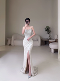 Princess Mermaid Strapless Sleeveless With Beads For Women Party Dress Formal Prom Dresses 22th Birthday Outfits HZ0311