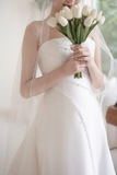 Women¡¯s Ball Gown Strapless Bridal Wedding Dresses With Pearls Floor Length Brides Gown for Bride HZ0311