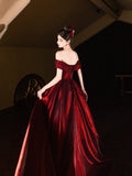 Classy Mermaid Off The Shoulder Burgundy Satin Long Formal Prom Dresses Dance Night Outfits Party Gowns HZ0311
