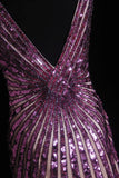 Vintage Mermaid V Neck 1960s Sequined Grape Tulle Evening For Women Party Dresses Long Formal Prom Dresses 20th Birthday Gowns HZ0311