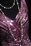 Vintage Mermaid V Neck 1960s Sequined Grape Tulle Evening For Women Party Dresses Long Formal Prom Dresses 20th Birthday Gowns HZ0311