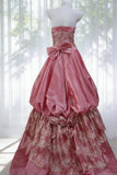 Vintage Ball Gown Strapless Pink Taffeta Prom Dresses Inspiration Long Party Evening Dress 20th Birthday Outfits HZ0311
