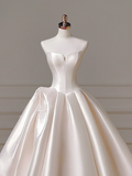 Princess Long Wedding Gowns Ball Gown Sweetheart Sleeveless Satin for Bride With Pleated Corset Fitted Train Bridal Dress HZ0311