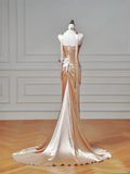 Modest Prom Dresses Aesthetic Mermaid Strapless Gold With Beaded Inspiration Impress Long Party Formal Gown For Teenagers High Schools HZ0311