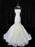 Vintage Wedding Gowns 1960s Dresses Simple Mermaid Strapless for Bride Lace With Train White Petite/Plus Size Bridal Gown HZ0311