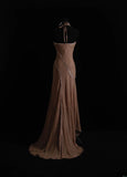 Unique Mermaid Halter Brown Chiffon 90s With Beads Floor Length Evening For Women Party Dresses Long Formal Prom Dresses 21st Birthday Gowns HZ0311