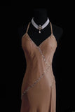 Unique Mermaid Halter Brown Chiffon 90s With Beads Floor Length Evening For Women Party Dresses Long Formal Prom Dresses 21st Birthday Gowns HZ0311
