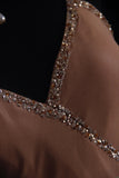 Unique Mermaid Halter Brown Chiffon 90s With Beads Floor Length Evening For Women Party Dresses Long Formal Prom Dresses 21st Birthday Gowns HZ0311