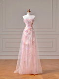 Modest Prom Dresses Aesthetic A Line Strapless Pink Lace Tulle Inspiration Impress With Cape Long Party Formal Gown For Teenagers High Schools HZ0311