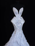 Sequin Prom Dress Aesthetic Mermaid Strapless With Pleated Style Impress Tulle Long Prom Dresses Party Formal Gowns HZ0311