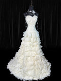 Timeless Women's Mermaid Sweetheart Sleeveless White Chiffon Tiered Pleated With Beads Lace Long Vintage 1920s Wedding Dresses HZ0311