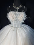 Ethereal Wedding Gowns Brides Dresses Ball Gown Spaghetti Strap for Bride Tulle White Petite/Plus Size Bridal Gown With Feathers For Women HZ0311