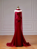 Chic Prom Dresses Aesthetic Mermaid Strapless Burgundy With Scarf Pleated Inspiration Impress Long Party Formal Gown For Teenagers High Schools HZ0311