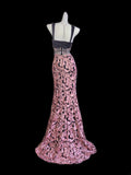 Modest Mermaid Square Neck Floral Pink Lace Sleeveless Long Prom Dresses High School Senior Graduation Dance Party Outfits HZ0311