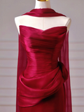 Chic Prom Dresses Aesthetic Mermaid Strapless Burgundy With Scarf Pleated Inspiration Impress Long Party Formal Gown For Teenagers High Schools HZ0311