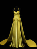 Modest Prom Dress Aesthetic Mermaid Halter Gold Sweetheart With Cape Style Impress Long Prom Dresses Party Formal Gowns HZ0311