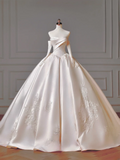 Princess Long Wedding Gowns Ball Gown Sweetheart Pleated Tulle for Bride With Removable Sleeves White Bridal Dress HZ0311